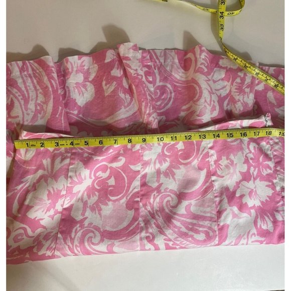 CHAPS Pink/White Abstract Floral Skirt Size 14 Cotton With Cotton Lining Gored - Picture 9 of 9